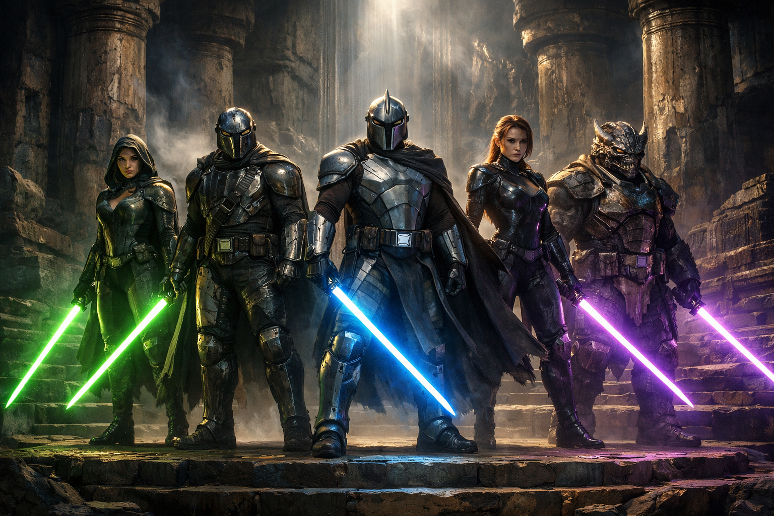 Most powerful Jedi ranked - legendary warriors with glowing energy swords in epic formation