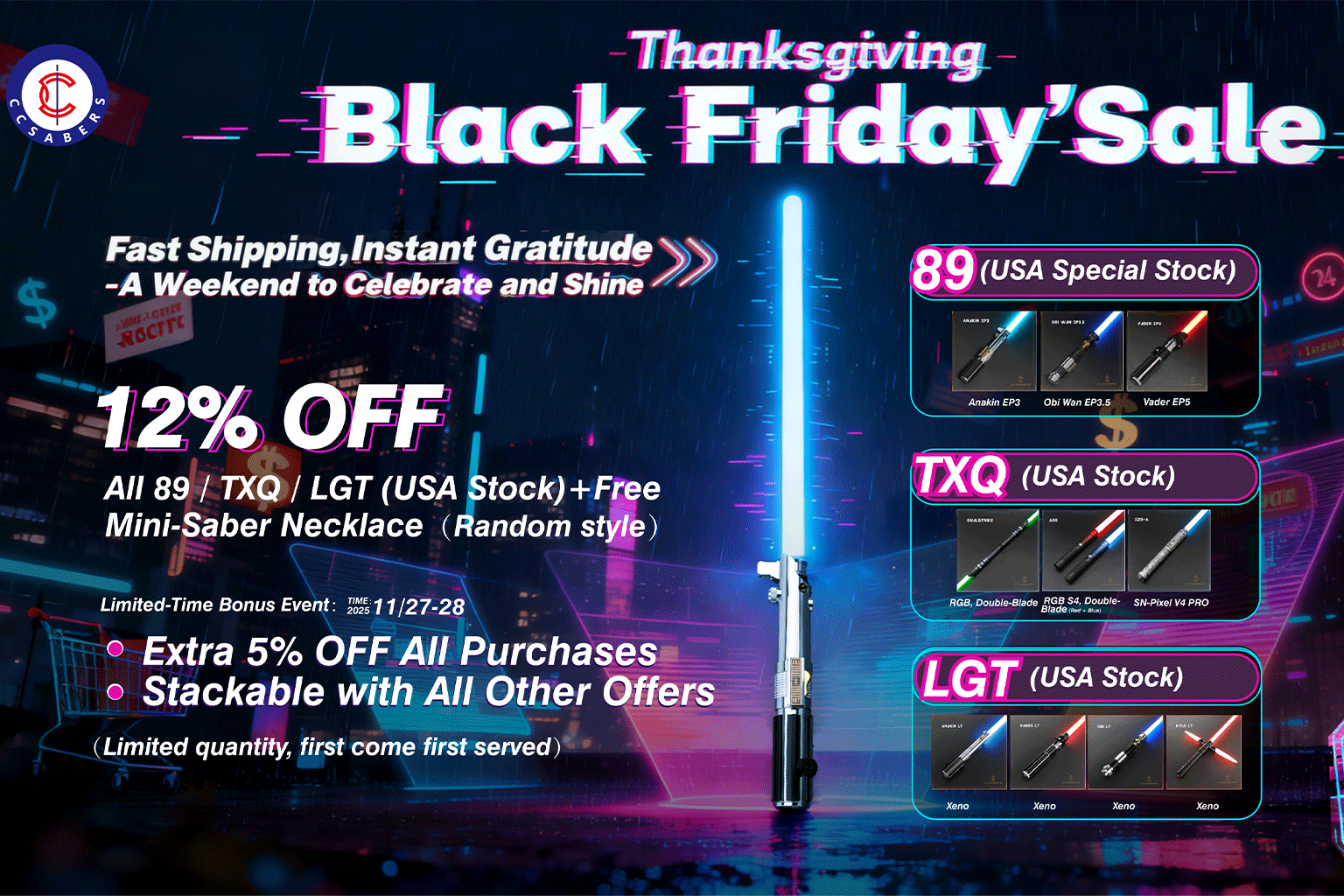 Black Friday 2026 Neopixel Saber Deals | CCSabers Up to 20% Off + Free Gift & Fast US Shipping