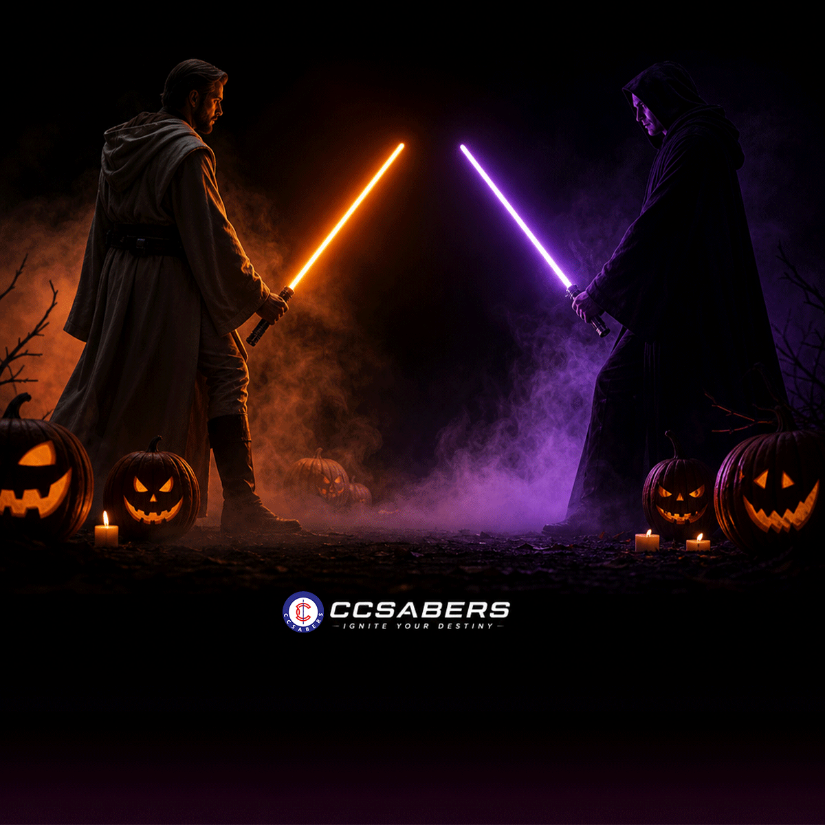Halloween Awakening 2026 — Jedi and Sith lightsabers glowing in the dark