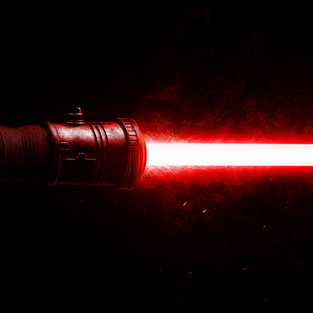 Red saber meaning — a crimson blade igniting in the dark, the signature weapon of the Sith