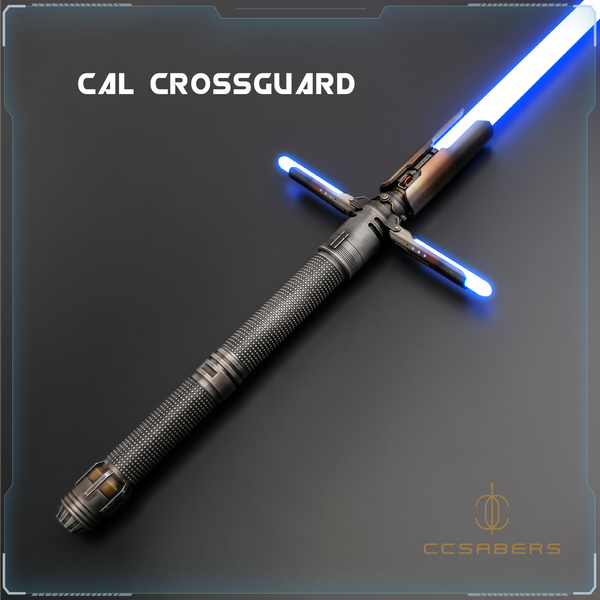 Cal Crossguard Neopixel lightsaber – crossguard configuration hilt with side vent blades from Jedi Survivor