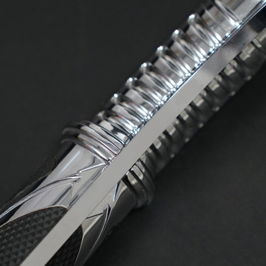 Close-up of the Dooku polished ribbed curved section and chrome guard detail