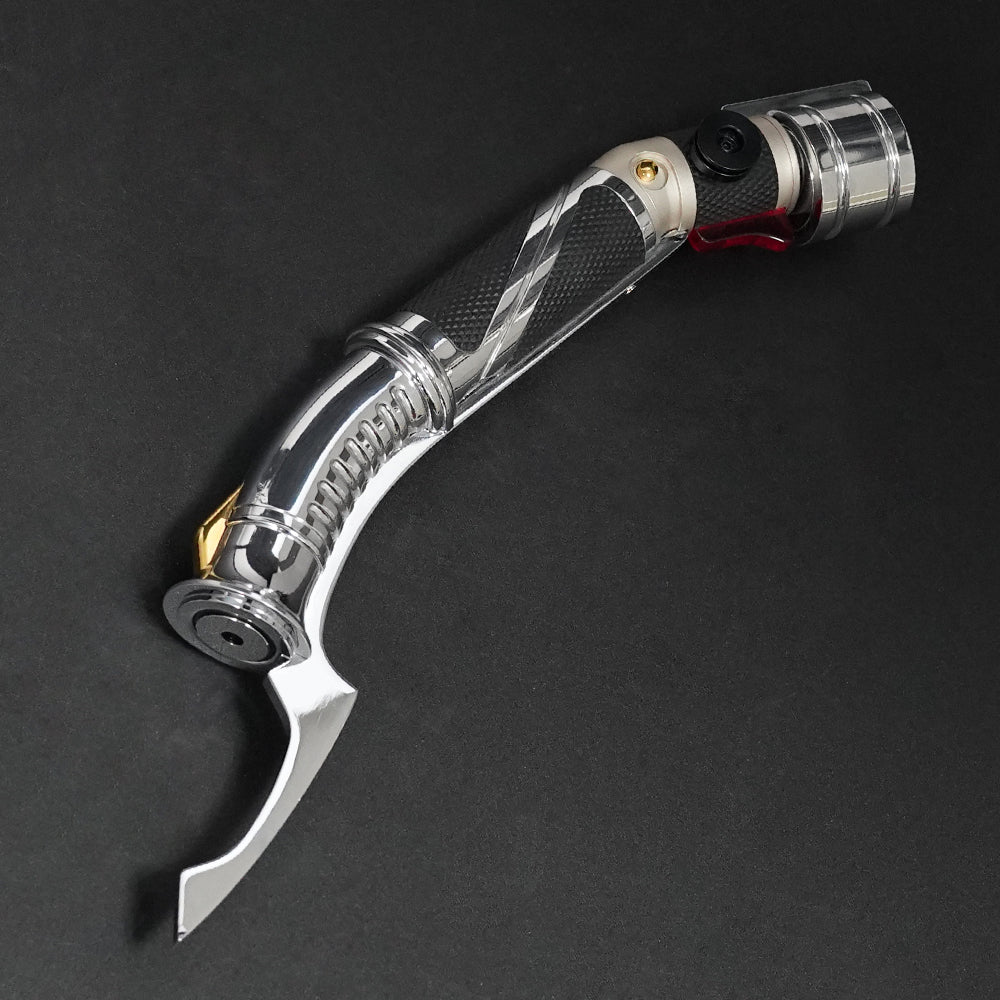 Alternate side view of the 89Sabers Dooku curved NeoPixel saber hilt