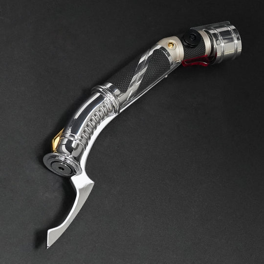 Alternate side view of the 89Sabers Dooku curved NeoPixel saber hilt