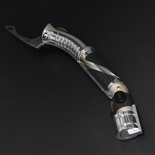 89Sabers Dooku curved hilt angled view with polished finish and textured black grip