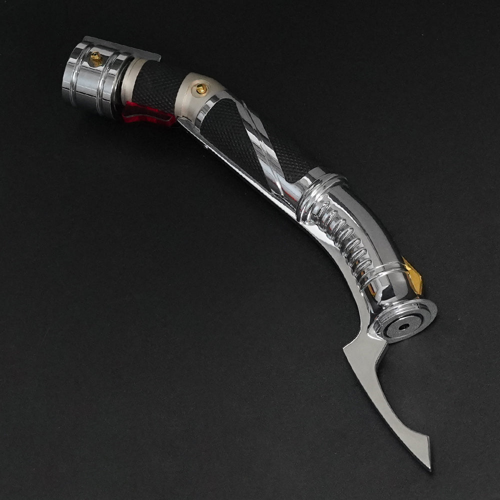 89Sabers Dooku curved hilt side profile with sculpted guard and textured black grip