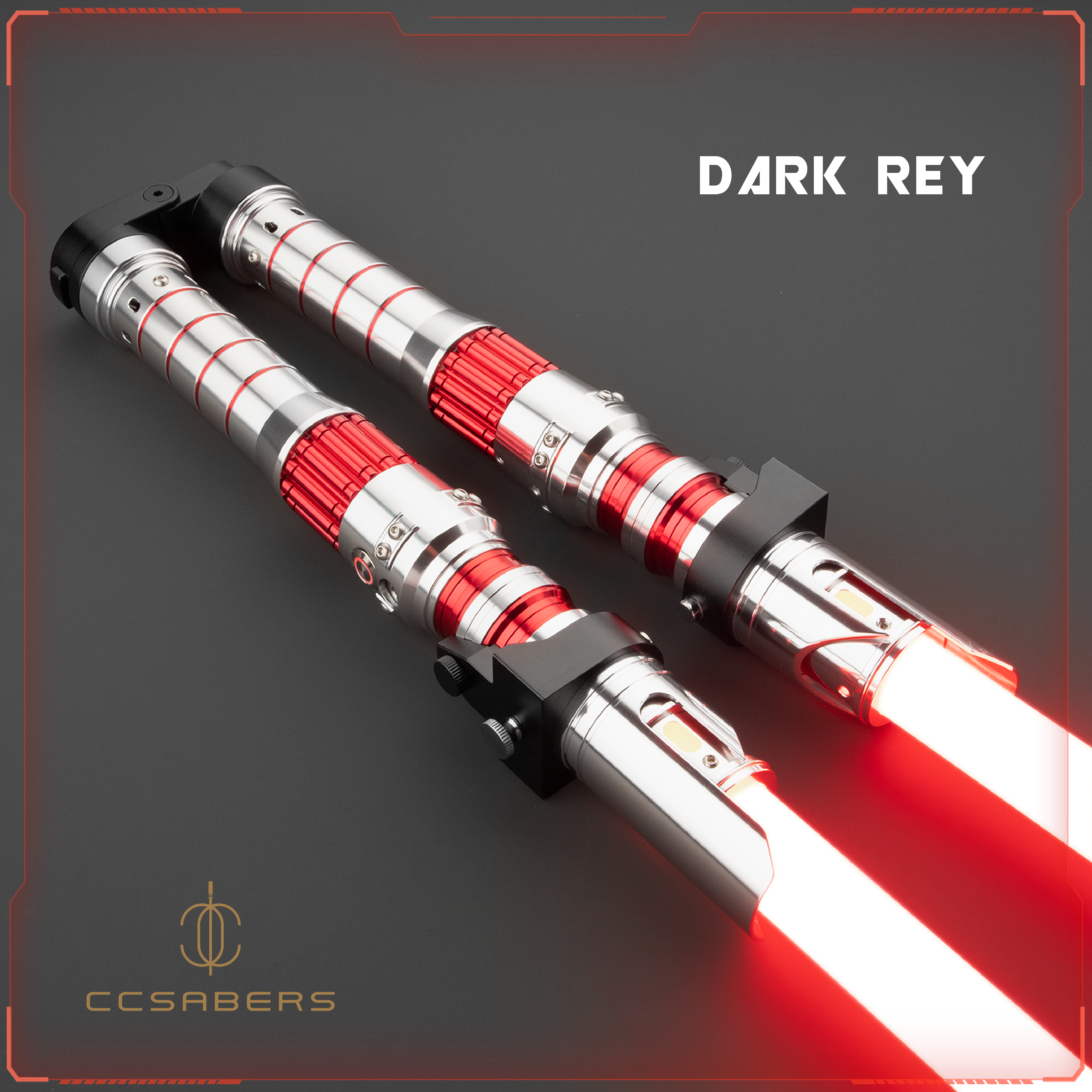 Metallic Dual Rey Dark Rey RGB/Neopixel Lightsaber โ Dual-Blade Transforming Saber | CCSabers