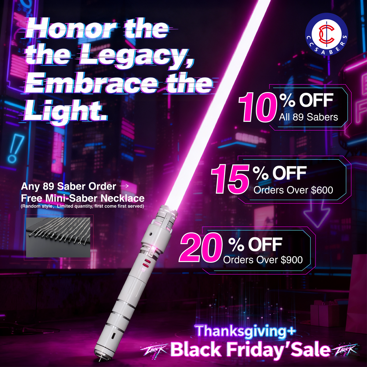 Thanksgiving & Black Friday Sale on 89 sabers - Up to 20% Off. Tiered discounts: 10% off all orders, 15% over $600, 20% over $900. Fast Shipping.