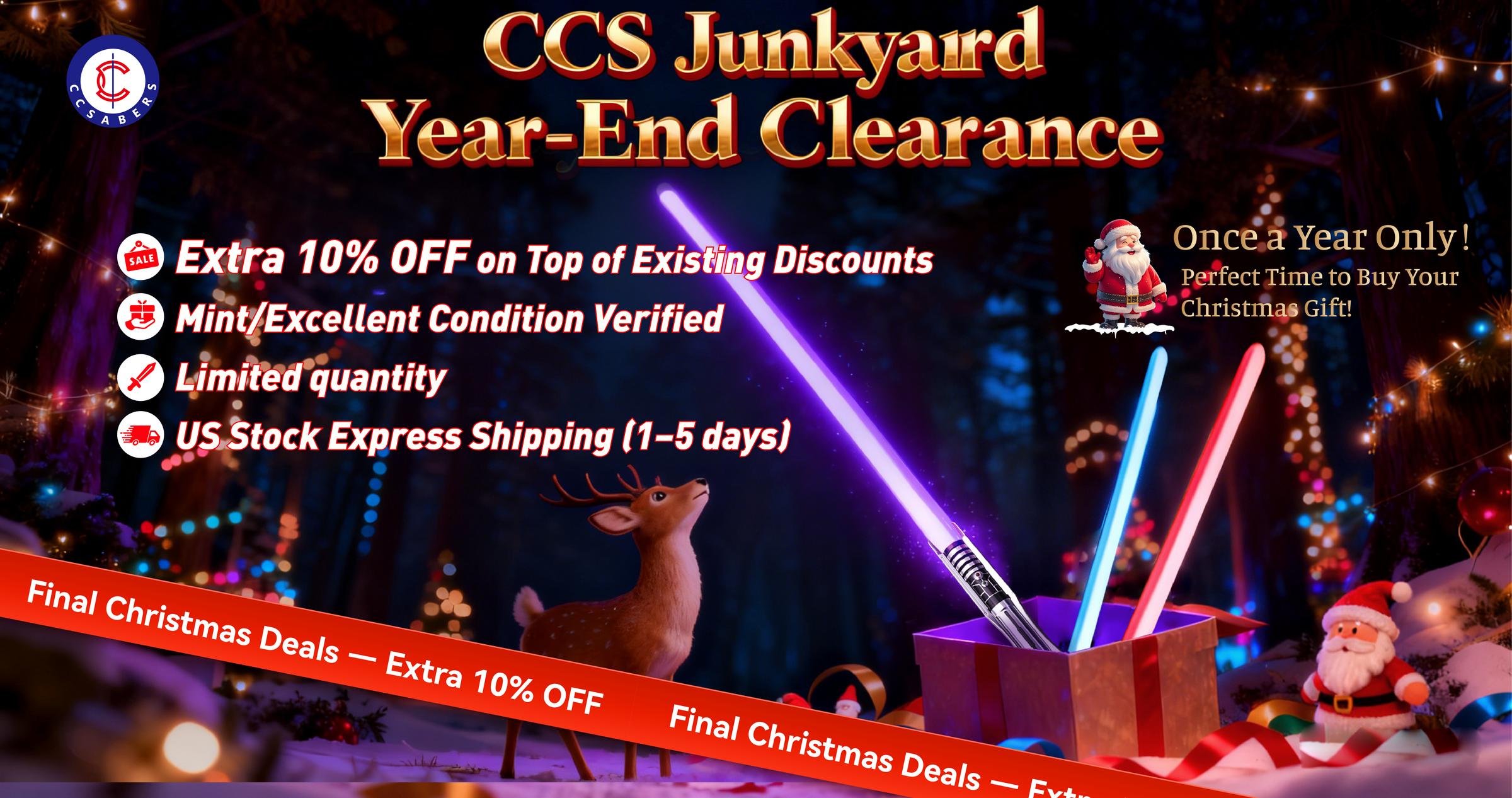 CCS Junkyard annual year-end clearance sale, announcing a limited-time extra 10% discount on all items.Verified Condition & Fast US Shipping.