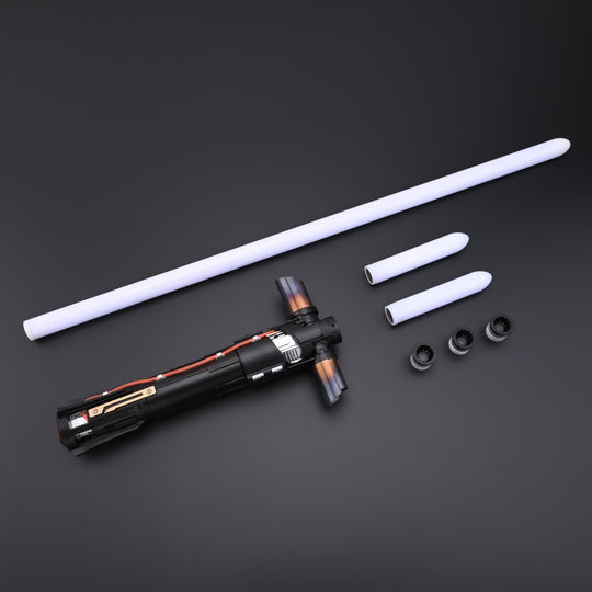 Kylo Saber hilt with main blade tube, side blade tubes, and blade plugs