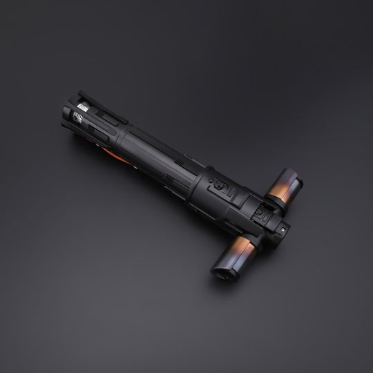 Rear view of the Kylo Saber black grip and crossguard side emitters